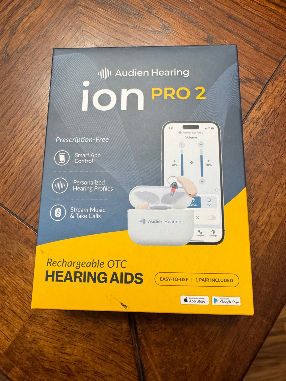 Auden PRO 2 Rechargeable Hearing Aids - White & Yellow Packaging